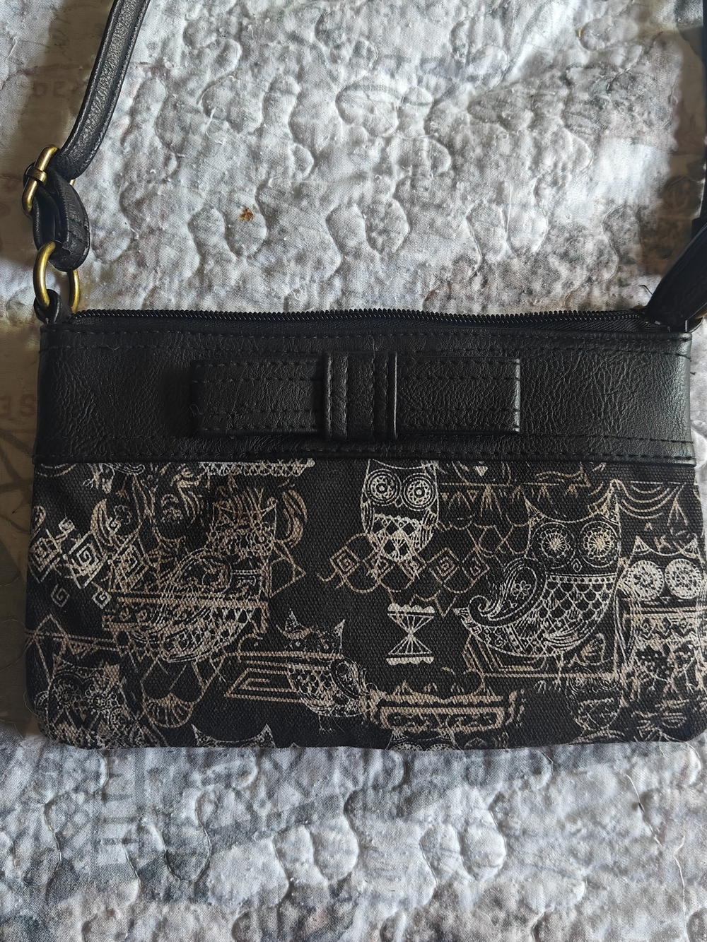 Black Owl-Print Crossbody Bag – Unbranded
